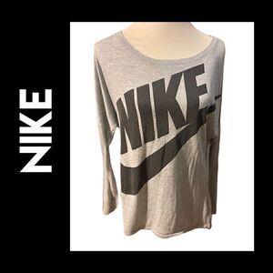 Nike Long Sleeve Gray with Black Lettering Swoosh Logo Size Large